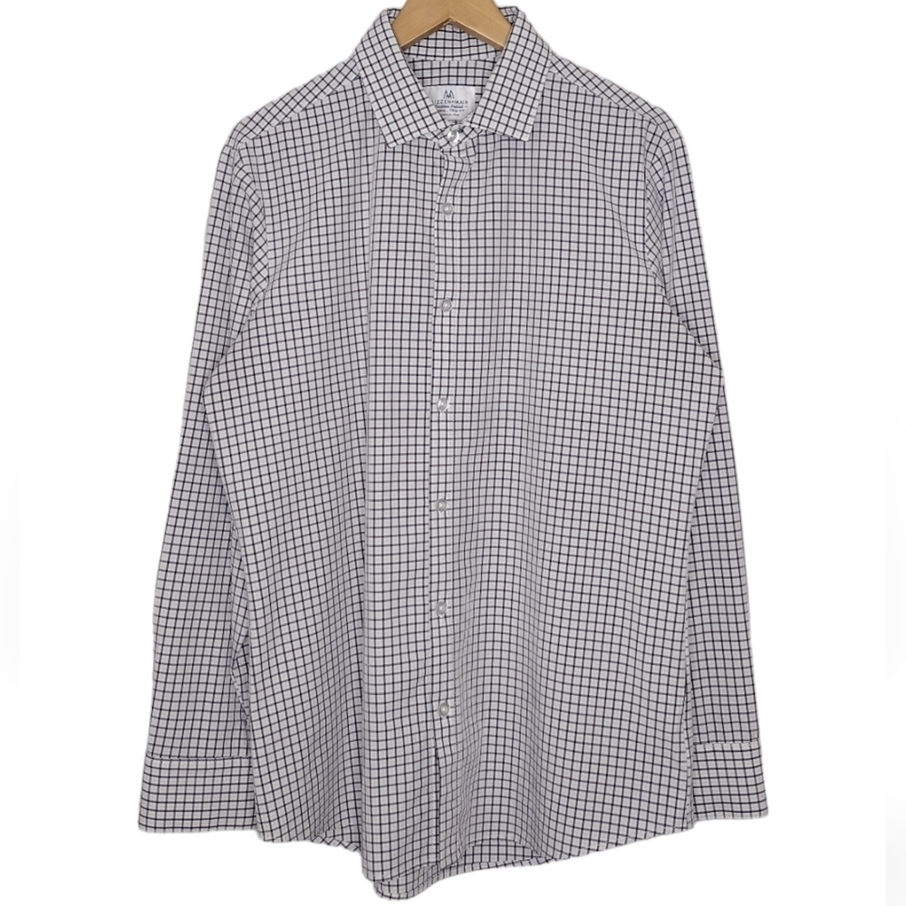 Mizzen+Main Men's Windowpane Trim Fit Long Sleeve Button Down Dress Shirt Sz M